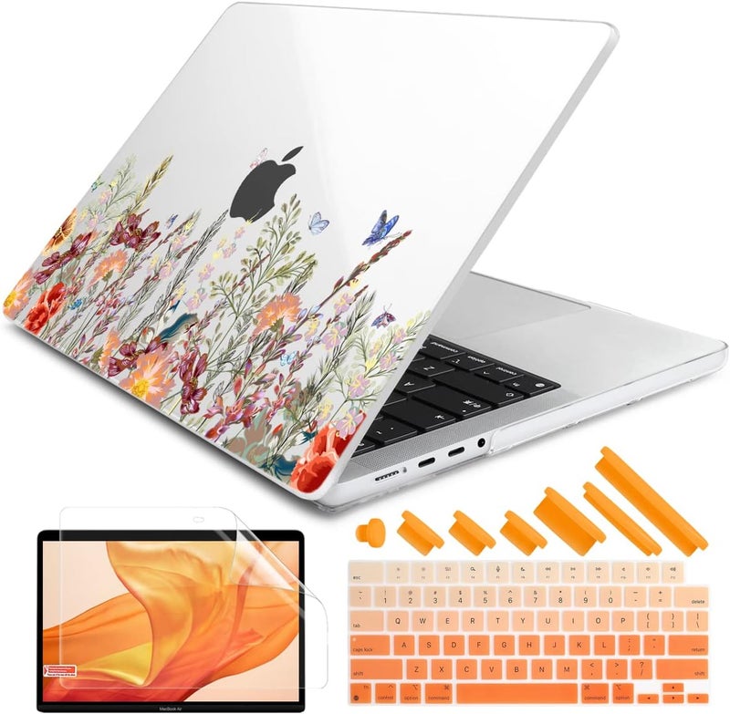 DONGKE Case for M5 MacBook Pro 14 inch 2025 2024-2021 M4 M3 M2 M1, Plastic Hard Shell Cover Compatible with A3434 A3112 A3401 A3185 A2992 A2779 A2442 Retina XDR Display & Touch ID, Floral Illustration - Image 1